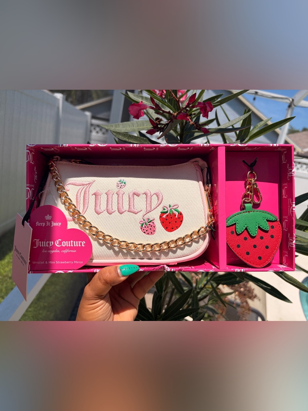 Juicy Couture Wristlet Bag and Keychain mirror Set -NIB